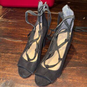 Vince Camuto Lace Up Suede Peeptoe